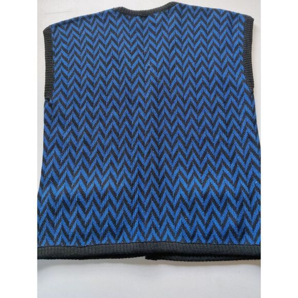 Vintage Pendleton Wool Sweater Vest Womens Size L Blue Black Chevron Pockets - Picture 8 of 11